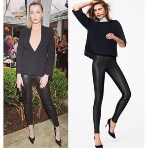 WOLFORD Lindsey Faux Leather Front Black Leggings Sz 8